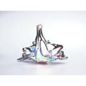 Vintage Murano Glassware Hand Blown Art Glass Basket Colorful Swirl